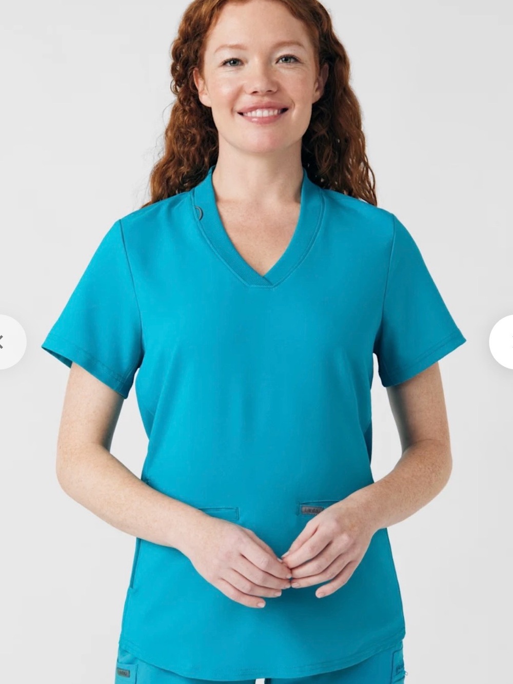 NWT Landau Forward 3-Pocket V-Neck Rib Knit Scrub Top Women M Teal